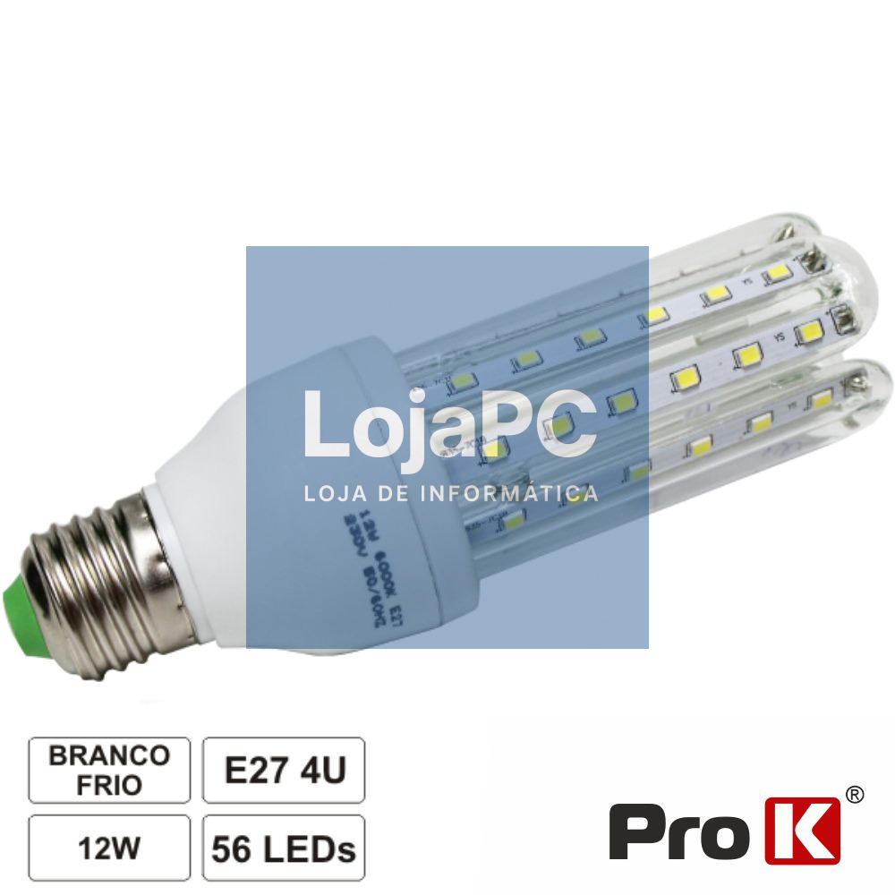 LÂMPADA E27 12W 230V LEDS 2835 SMD 4U BRANCO FRIO PROK