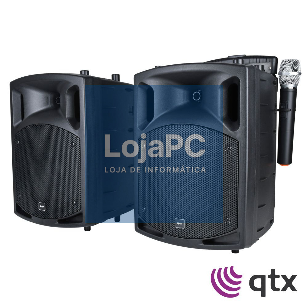 Conjunto Colunas 8" Ativa+Passiva 2x50W BT/UHF/DVD/Bat QTX