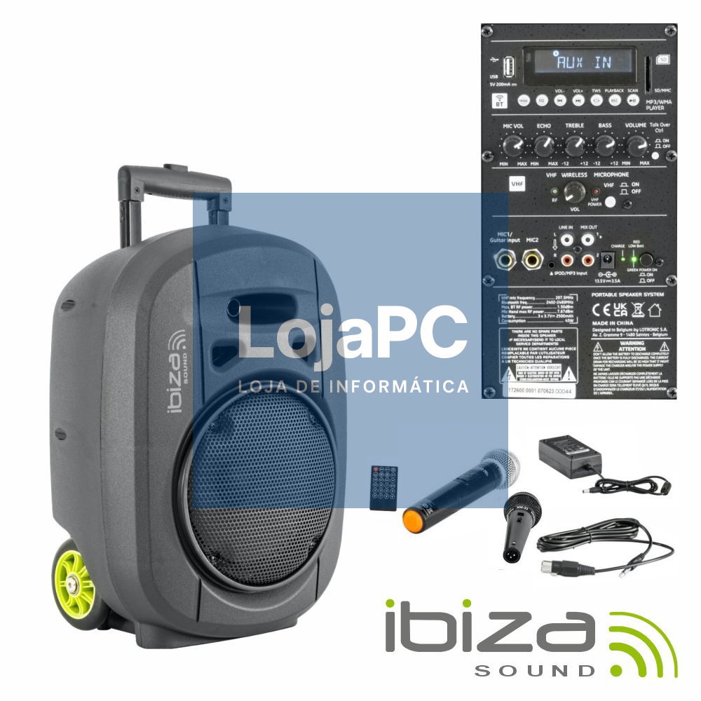 COLUNA AMPLIFICADA 8" 400W USB/BT/SD/BAT/TWS VHF PRETA IBIZA