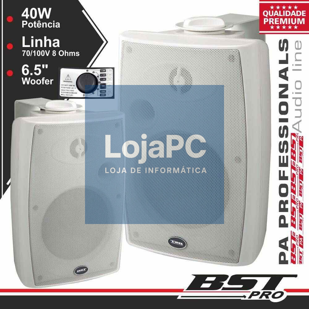 CONJUNTO 2 COLUNAS 8 OHM 100V 40W 6.5" BRANCAS BSTPRO