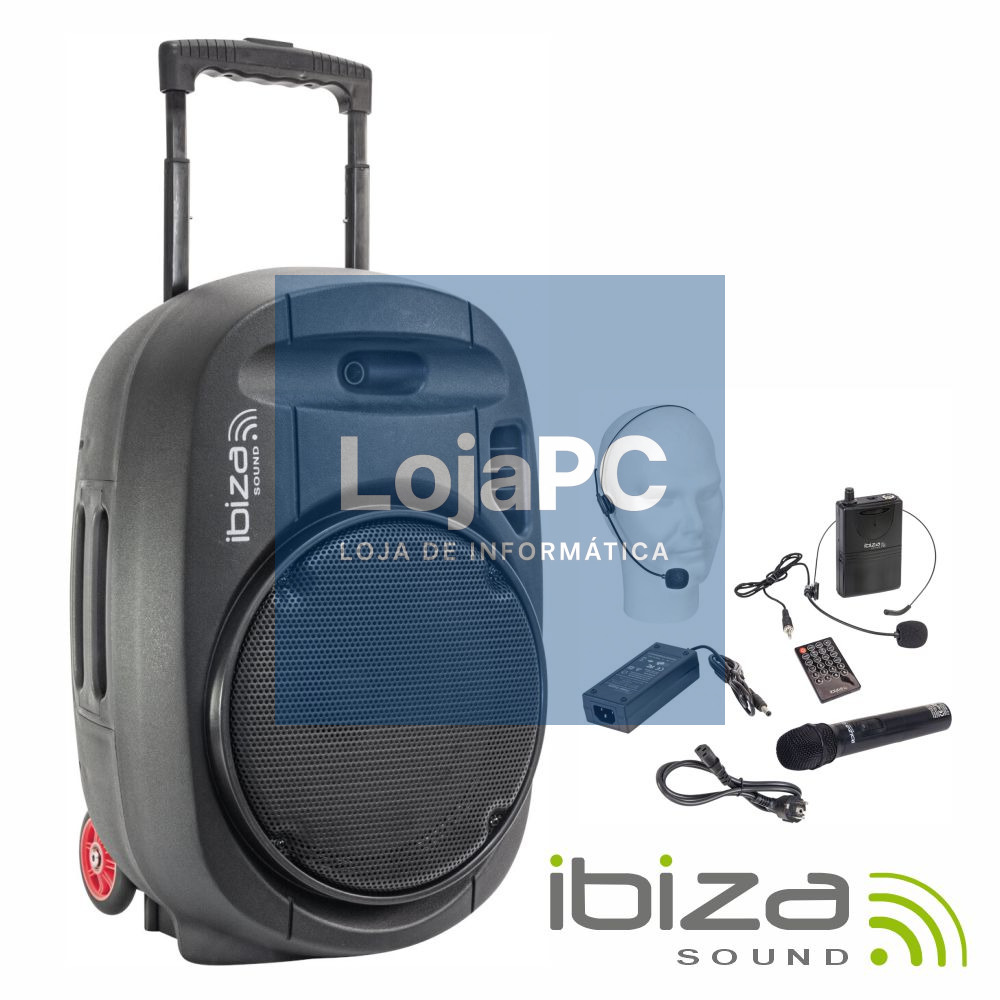 Coluna Amplificada 15" 800W USB/BT/SD/Bat UHF Preta IBIZA