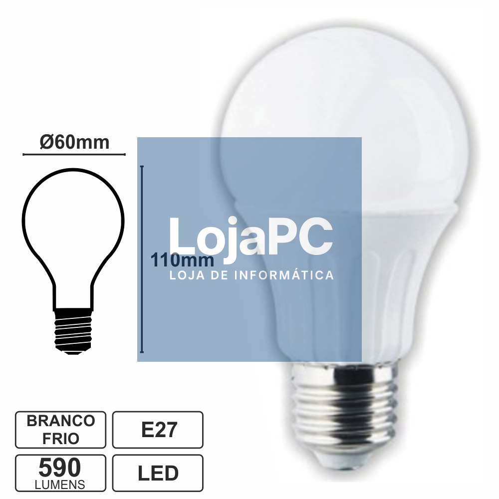 LÂMPADA E27 6W=60W 230V LED GLOBO BRANCO FRIO 590LM