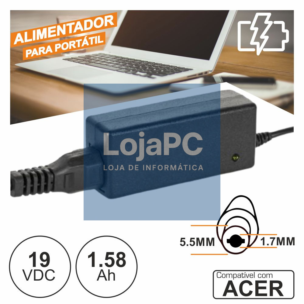 Alimentador P/ Acer 19V 1.58A 30W 5.5x1.7mm