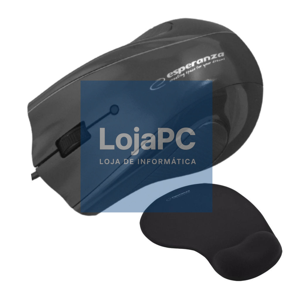Rato Óptico 1200DPI C/ Fios Preto C/ Tapete P/ Rato de Gel