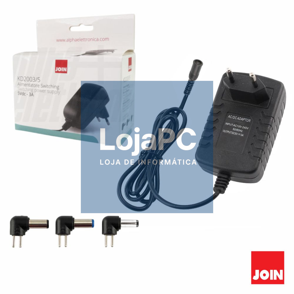 ALIMENTADOR ESTABILIZADO 5V 3A C/ 3 ADAPTADORES JOIN