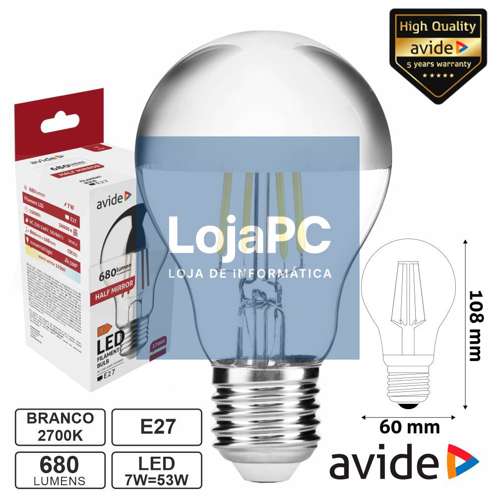 Lâmpada LED E27 HF Globo Filamento 7W 230V 2700K 806lm AVIDE