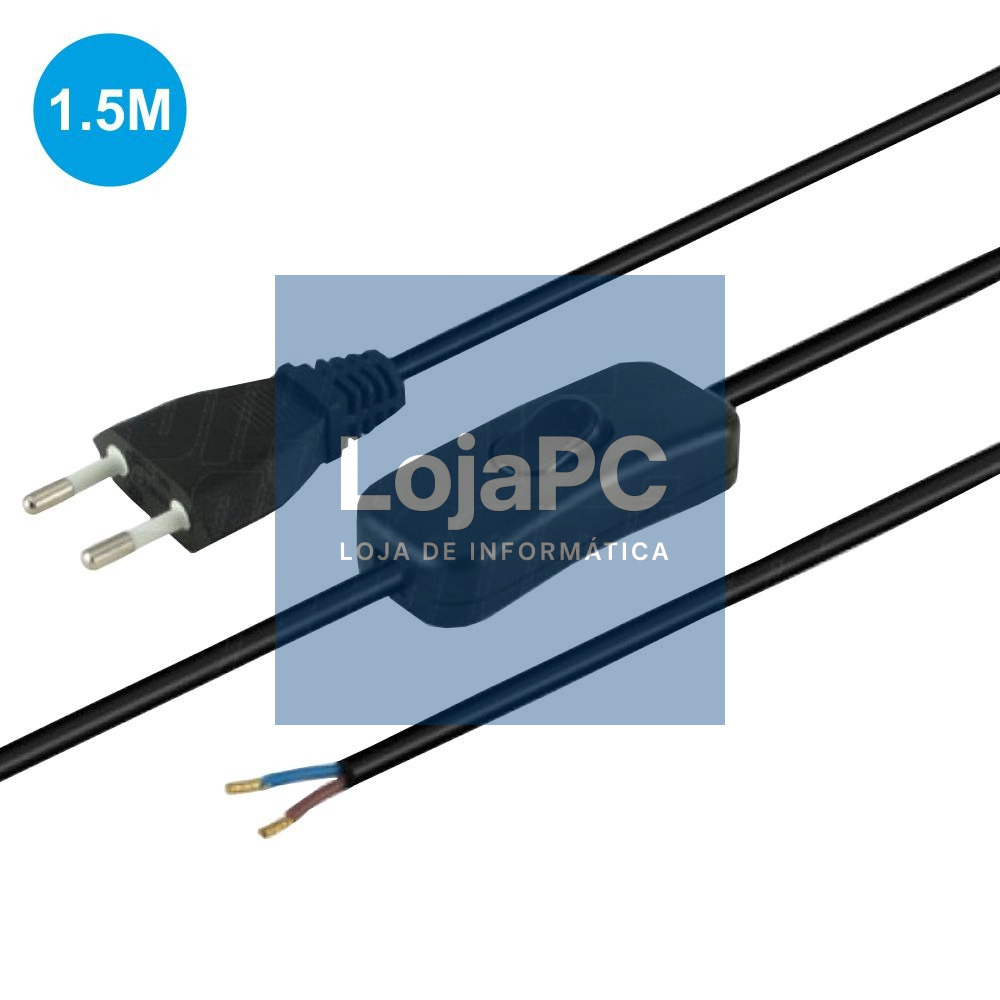 INTERRUPTOR PASSAGEM BIPOLAR C/ CABO 2M +FICHA PRETO EDH
