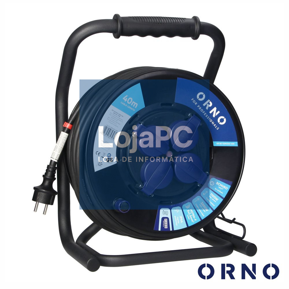 Extensão Elétrica C/ Enrolador 4x Schuko 3x2.5mm 40m ORNO