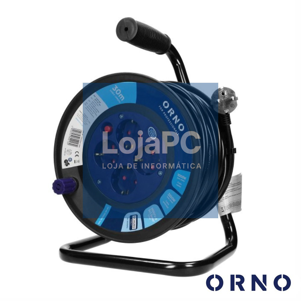 Extensão Elétrica C/ Enrolador 4x Schuko 3x1.5mm 30m ORNO