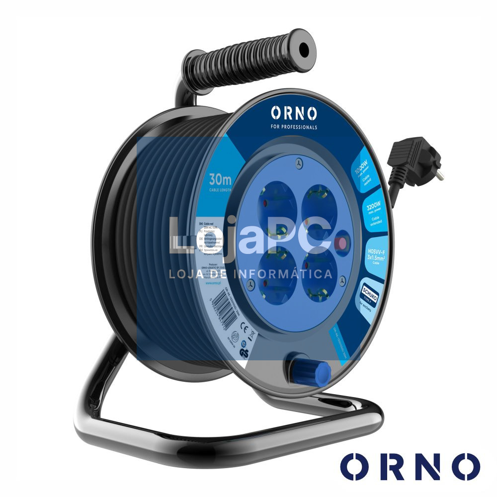 Extensão Elétrica C/ Enrolador 4x Schuko 30m H05VV-F ORNO