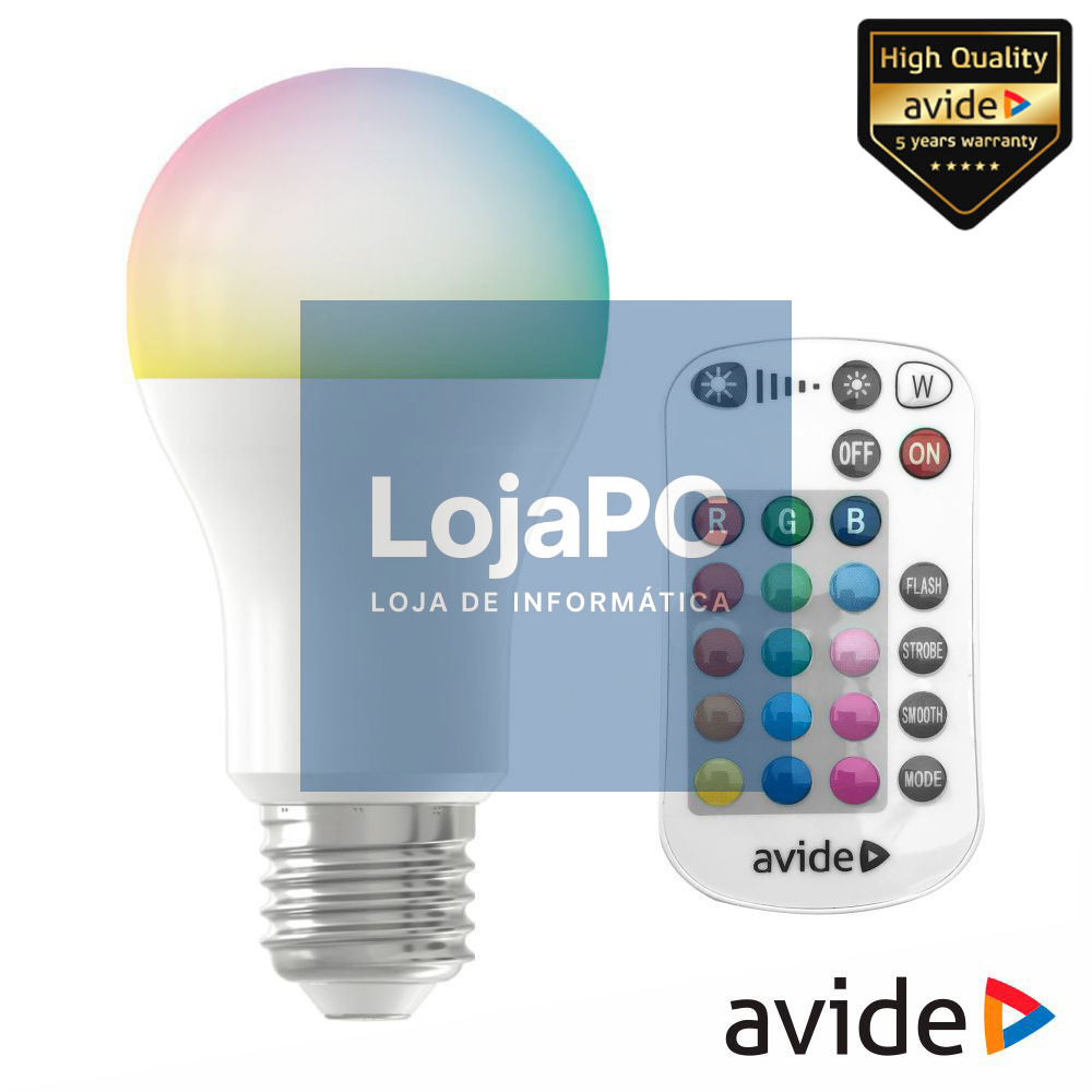 Lâmpada E27 Dimável 9.7W LED Globo A60 RGBW IR 806lm AVIDE