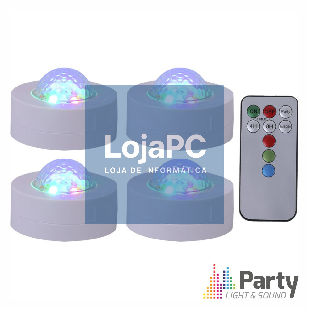 Conjunto de 4 Mini Projetores de Luz RGBW C/ Comando PARTY