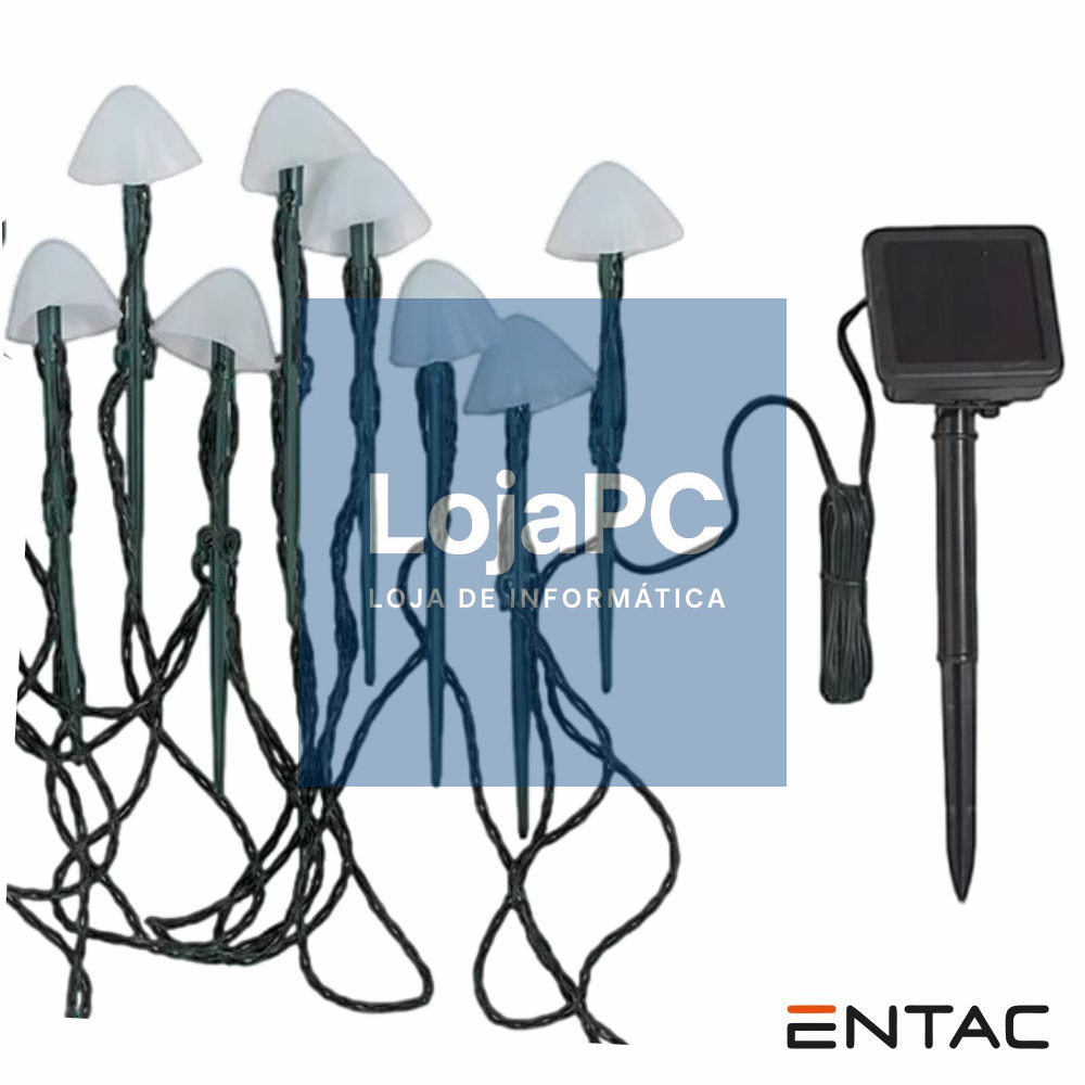 Candeeiro C/Painel Solar LED Jardim C/ 8 Cogumelos RGB ENTAC