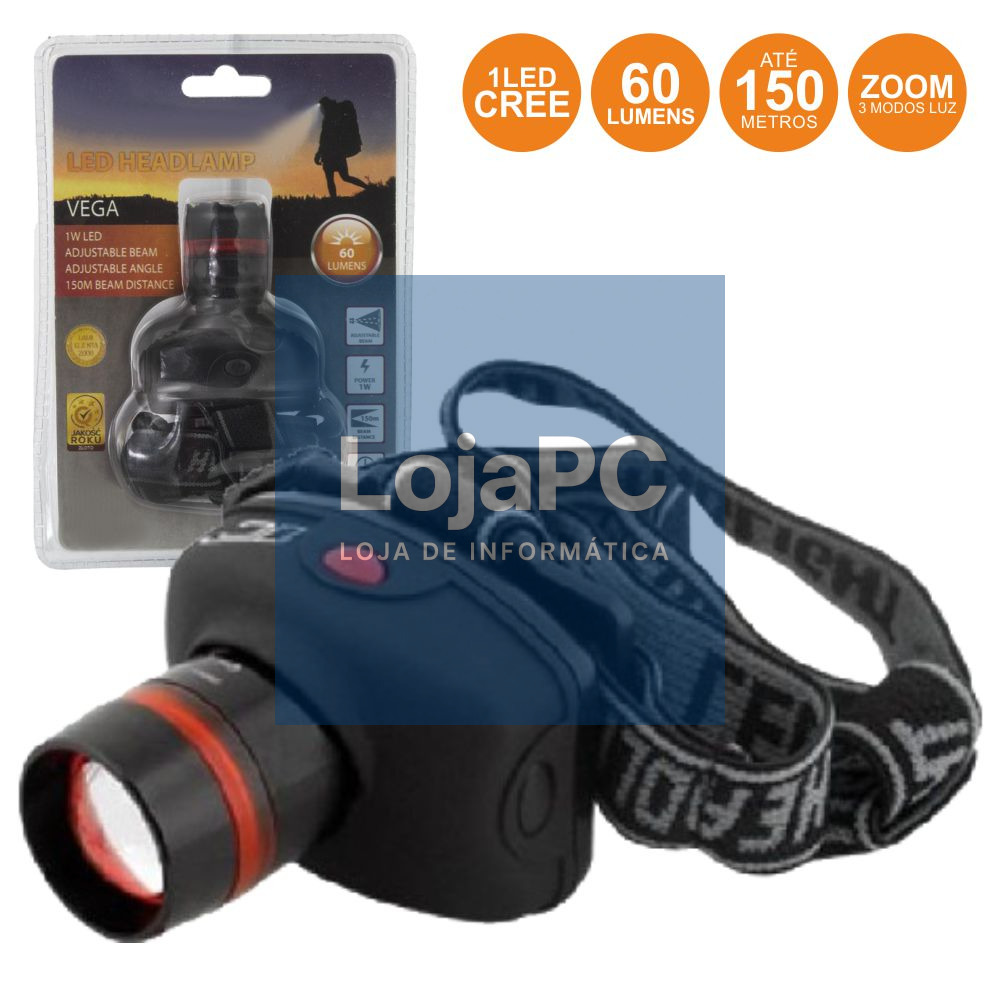 LANTERNA DE CABEÇA 1 LED 60LM ZOOM