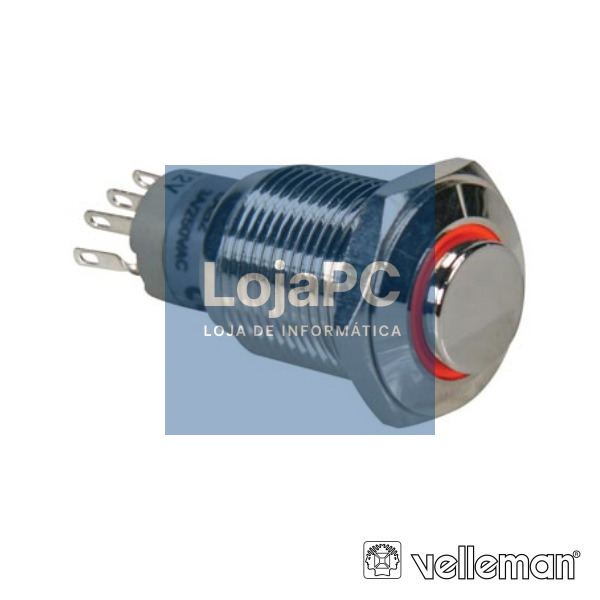 INTERRUPTOR REDONDO ALTO DE METAL SPDT 1NA 1NC ANEL VERMELHO