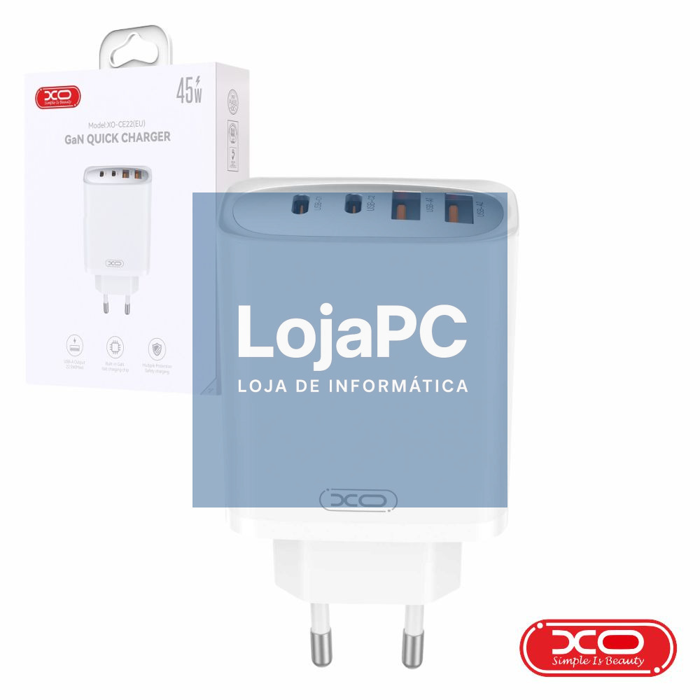 Alimentador 2x USB-A 2x USB-C PD 45W GaN XO