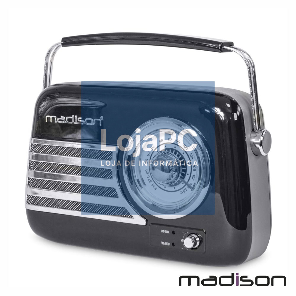 Rádio FM/AUX/BT/USB Extra Bass Vintage 30W Preto MADISON