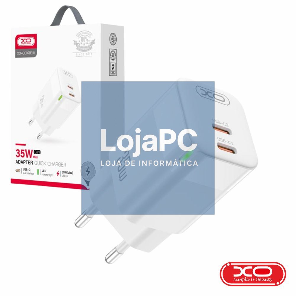 Alimentador 2 USB-C PD 35W GaN 3A Branco XO