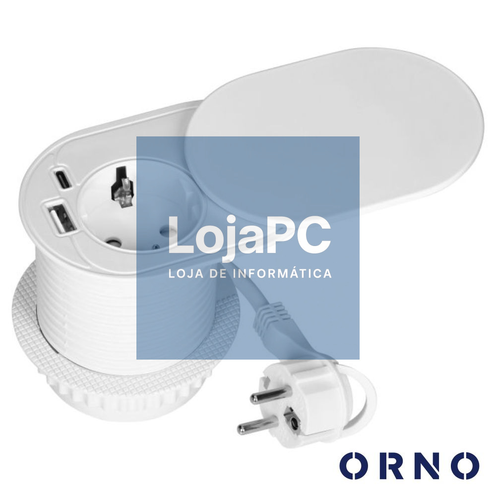Tomada Elétrica Encastrar 1x Schuko 2x USB PD/QC Branca ORNO