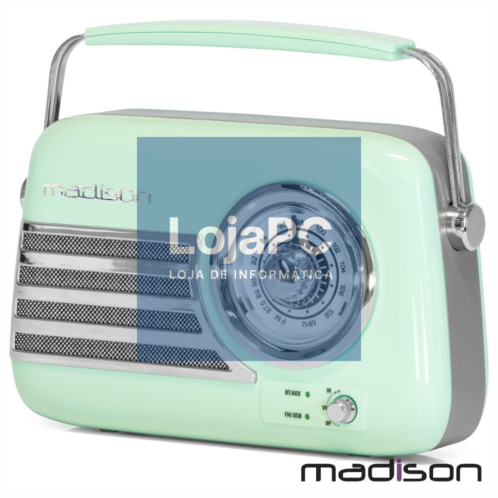 Rádio FM/AUX/BT/USB Extra Bass Vintage 30W Verde MADISON