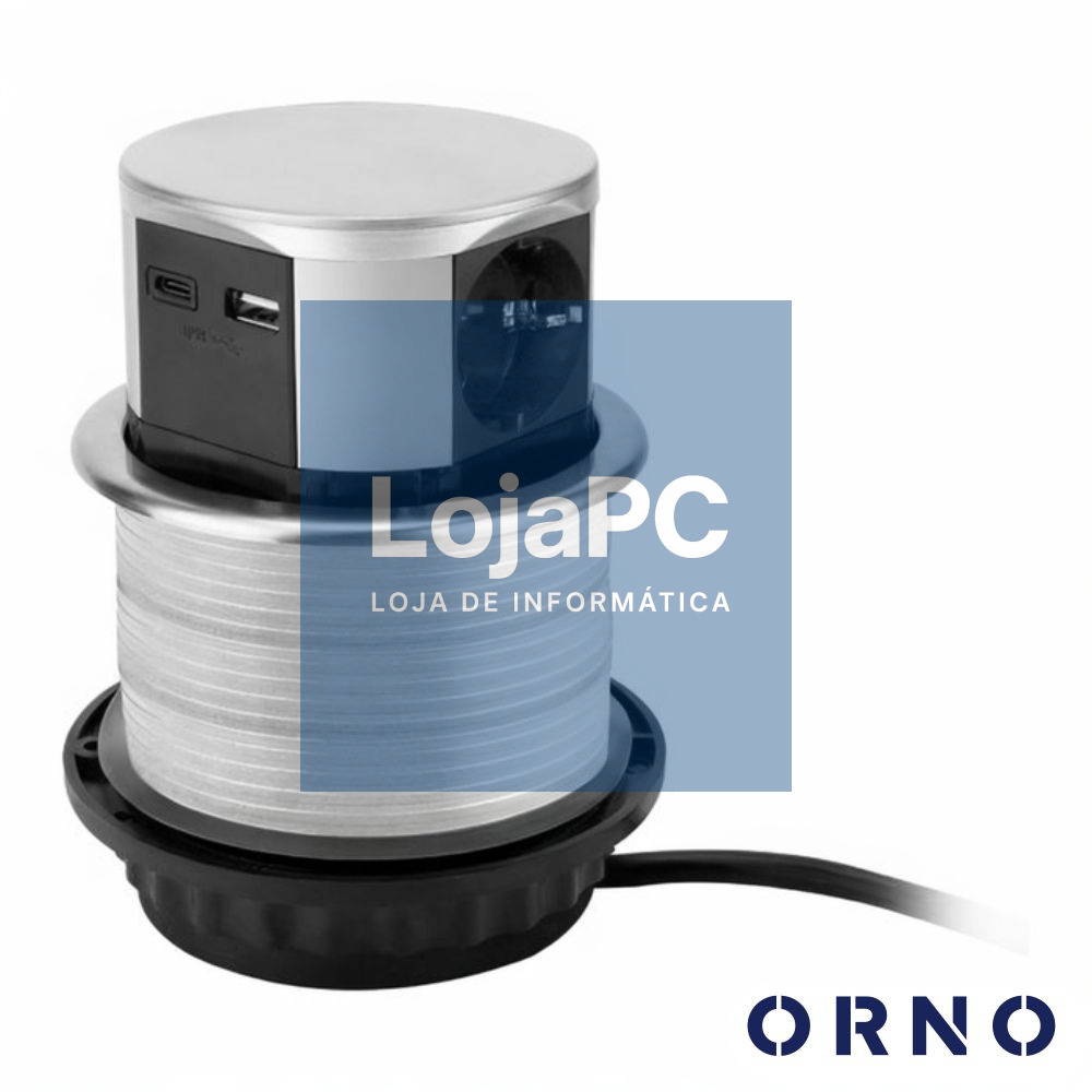 Tomada Elétrica Encastrar 3x Schuko 2x USB Prateado ORNO