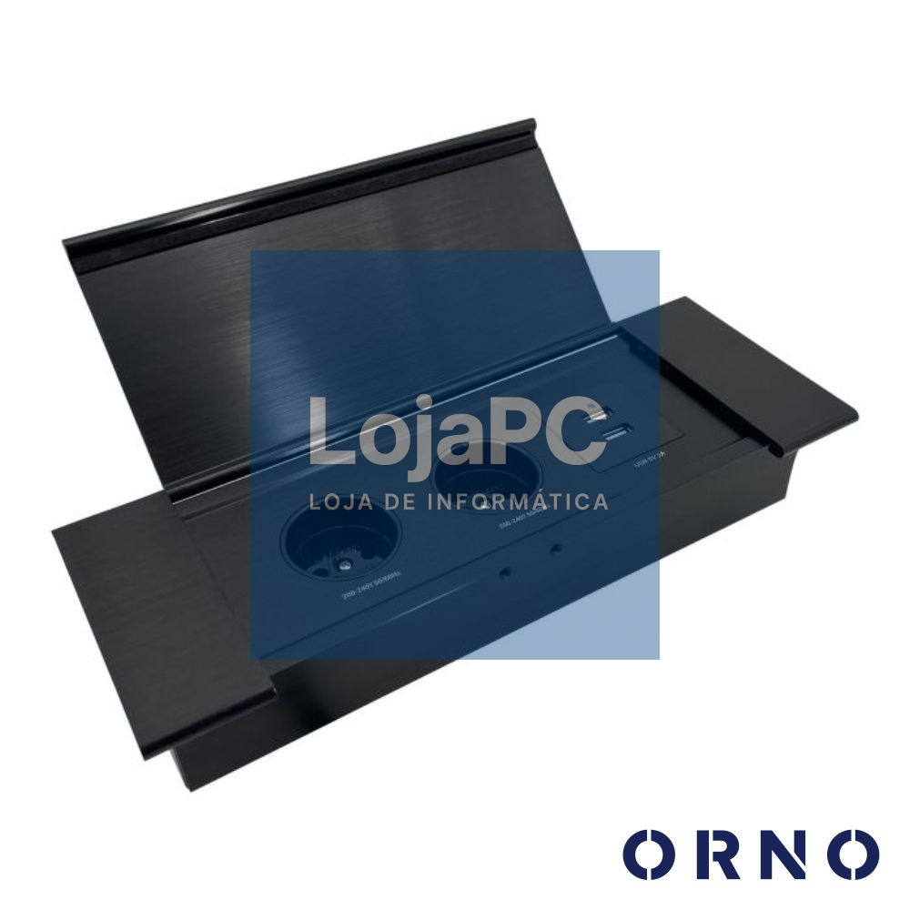 Tomada Elétrica Encastrar 2x Schuko 2x USB Preta ORNO