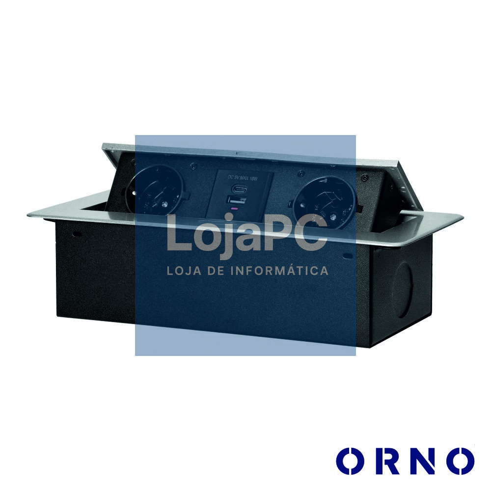Tomada Elétrica Encastrar 2x Schuko 2x USB Cinzenta ORNO
