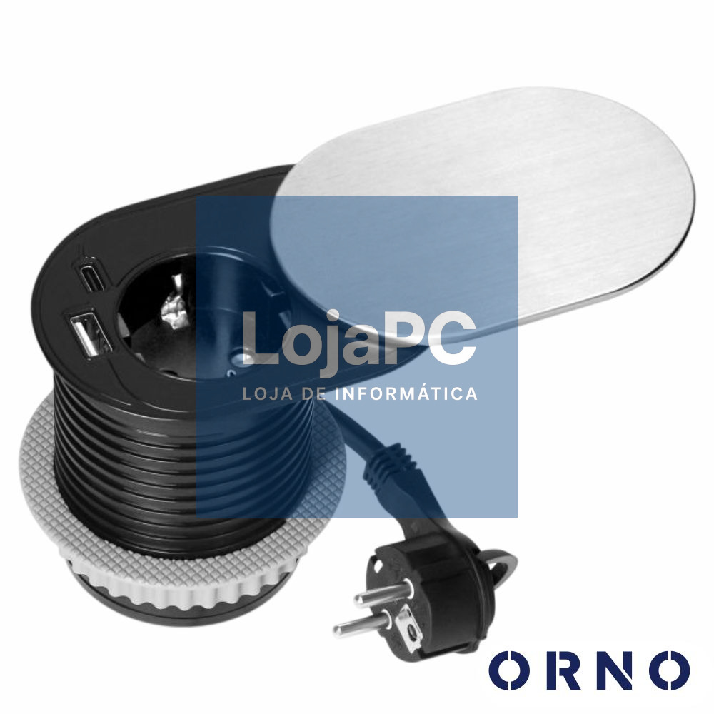 Tomada Elétrica Encastrar 1x Schuko 2x USB Prateado ORNO