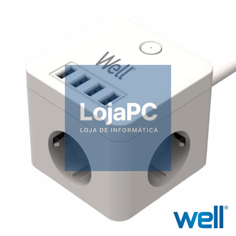 Extensão Elétrica 3x Schuko 4x USB-A 3m WELL