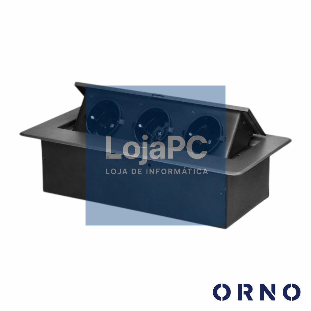 Tomada Elétrica Encastrar 3x Schuko Preta ORNO
