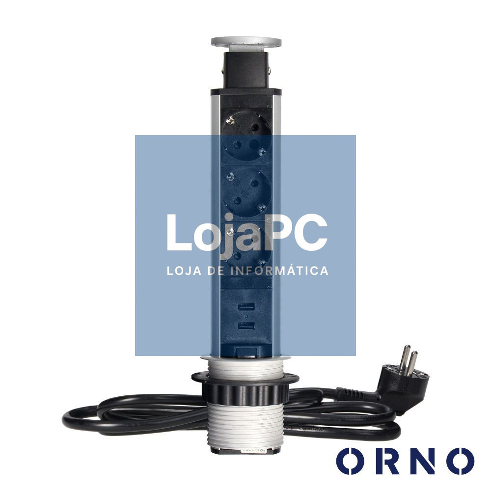 Tomada Elétrica Encastrar 3x Schuko 2x USB-A Preta ORNO
