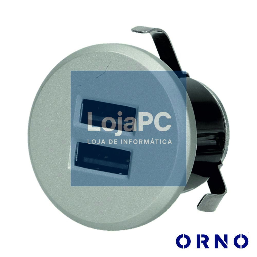 Tomada C/ 2 Saídas USB P/ Secretária 5V / 2.1A Cinza ORNO