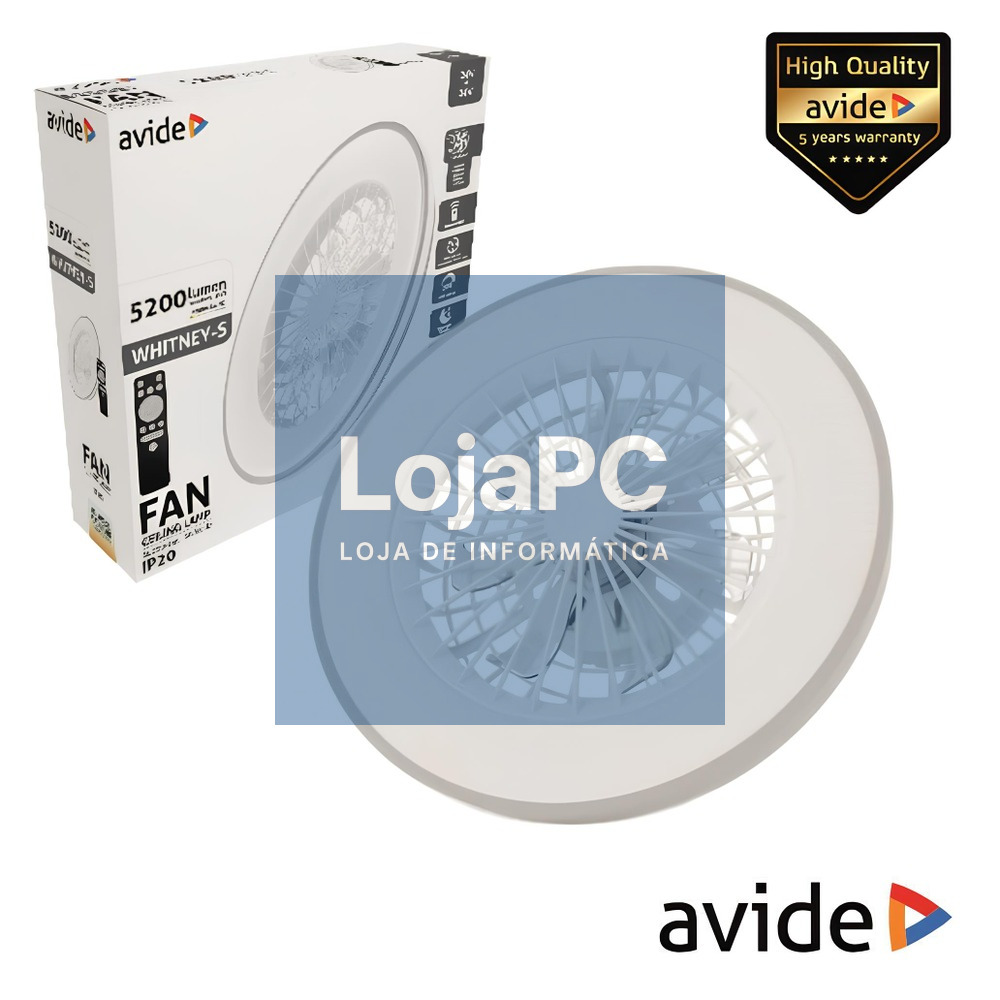 Ventoinha de Teto c/ Luz LED 2x24W 5200lm C/ Comando AVIDE
