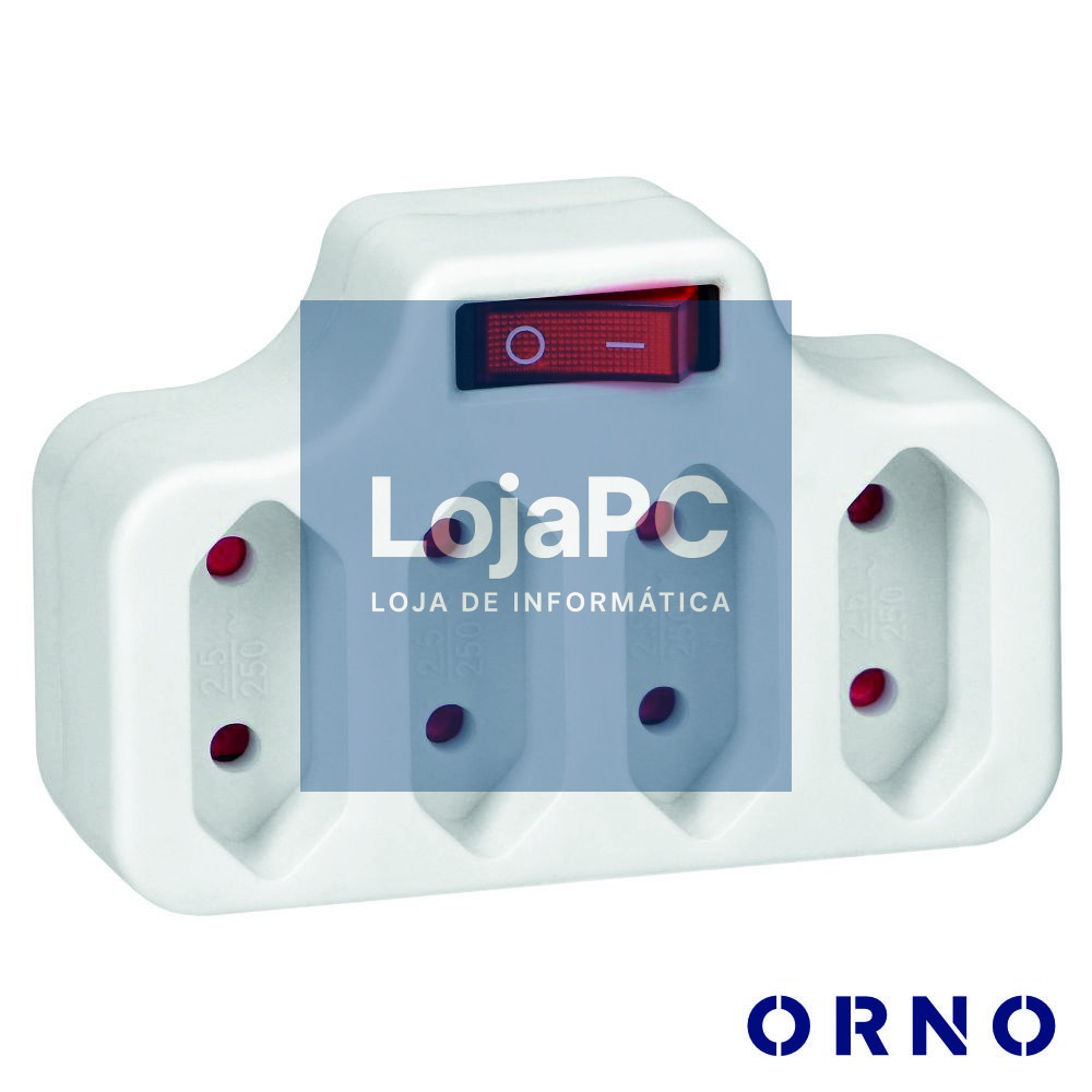 Ficha Elétrica Adaptadora 4x AC Plana C/ Interruptor ORNO