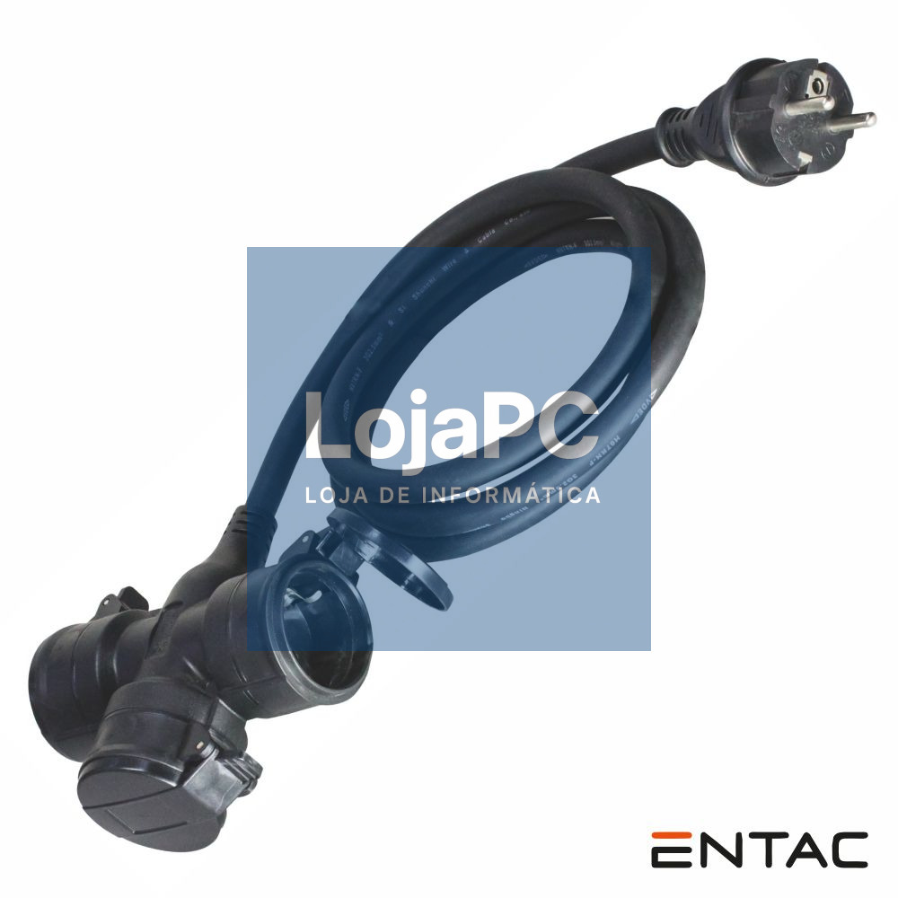 Cabo Extensão Tomada Elétrica C/ 3 Saídas 0.5m Preto ENTAC