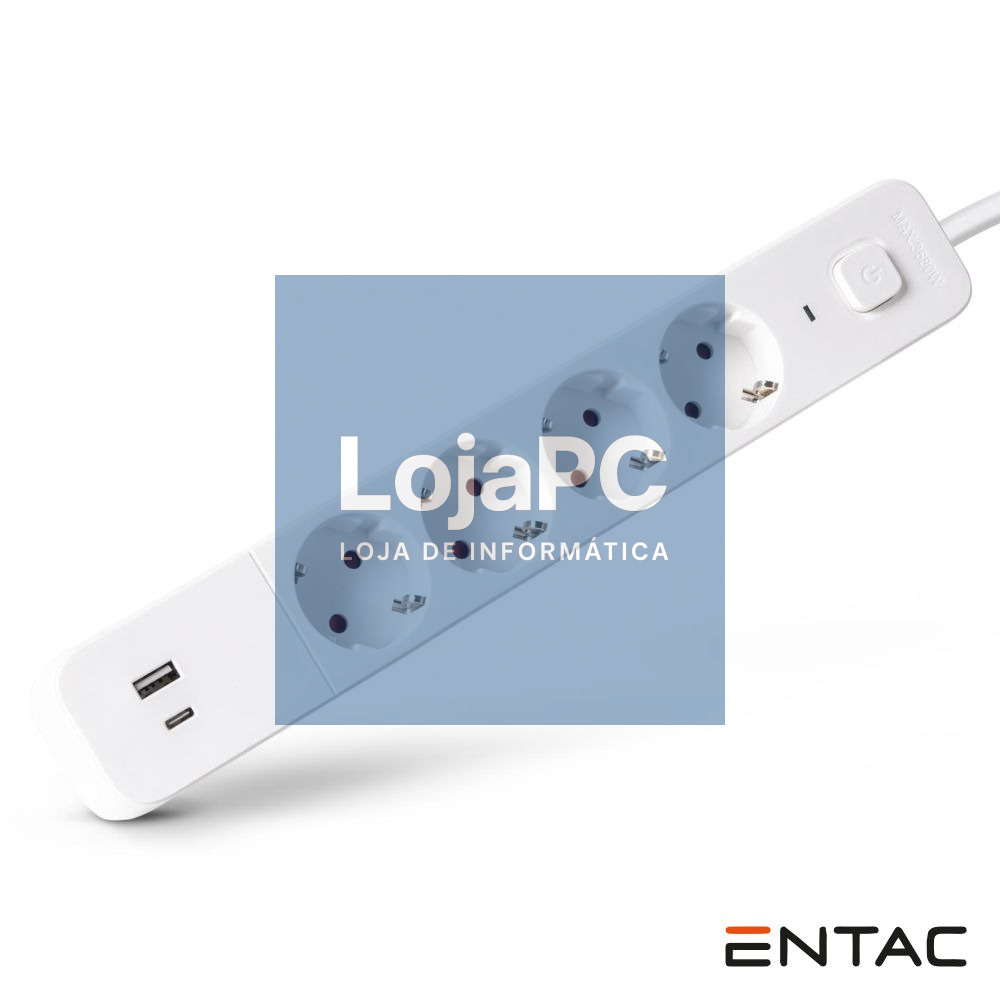 Extensão Elétrica 4x Schuko +2 USB C/ Interruptor 1.5m ENTAC