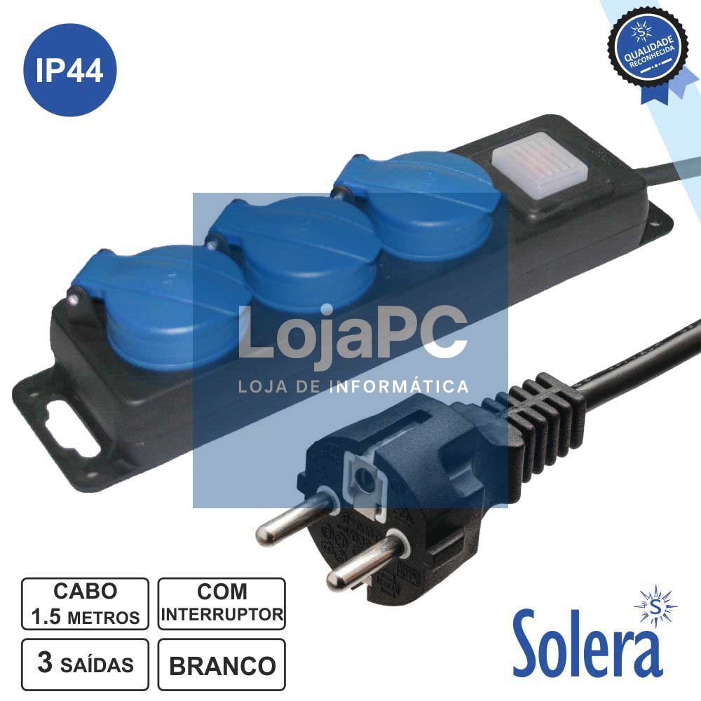 TOMADA ELÉTRICA C/ 3 SAÍDAS INTERRUPTOR E TAMPAS 1.5M SOLERA