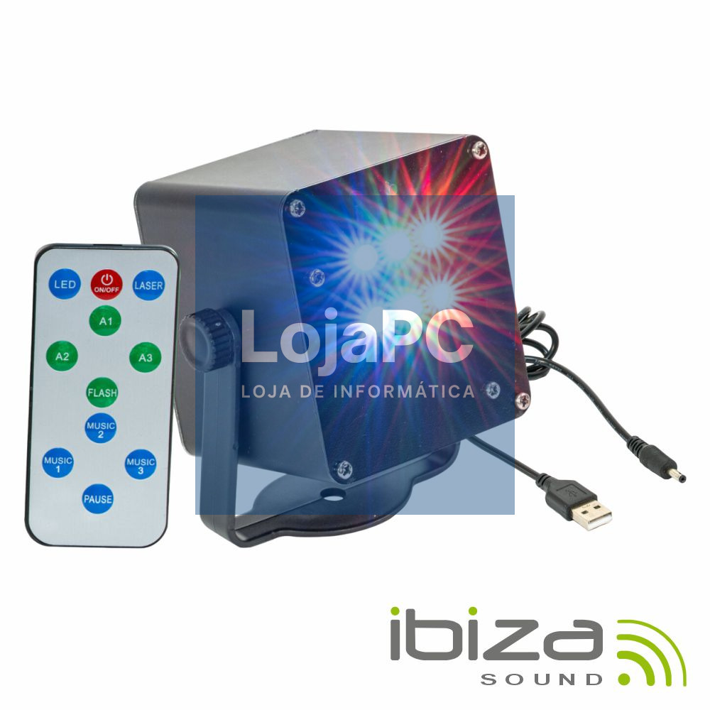 Projetor Luz C/ 6 LEDS 1W RGB Strobe C/ Comando IBIZA