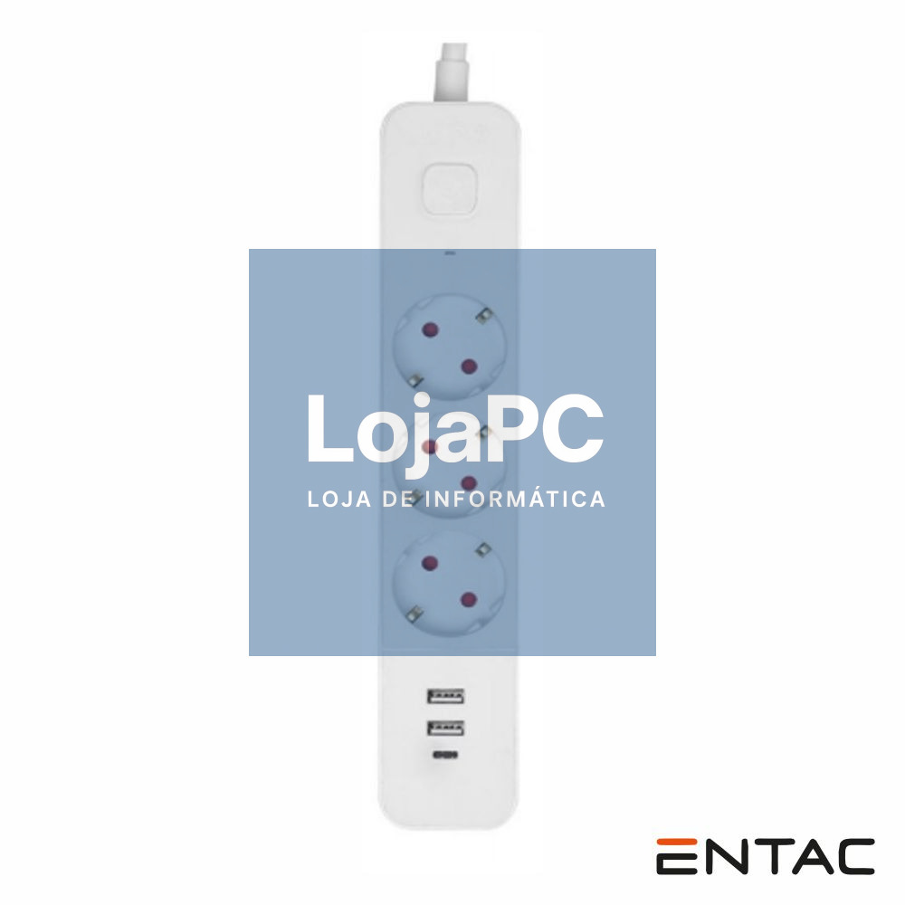 Extensão Elétrica 3x Schuko +3 USB C/ Interruptor 1.5m ENTAC