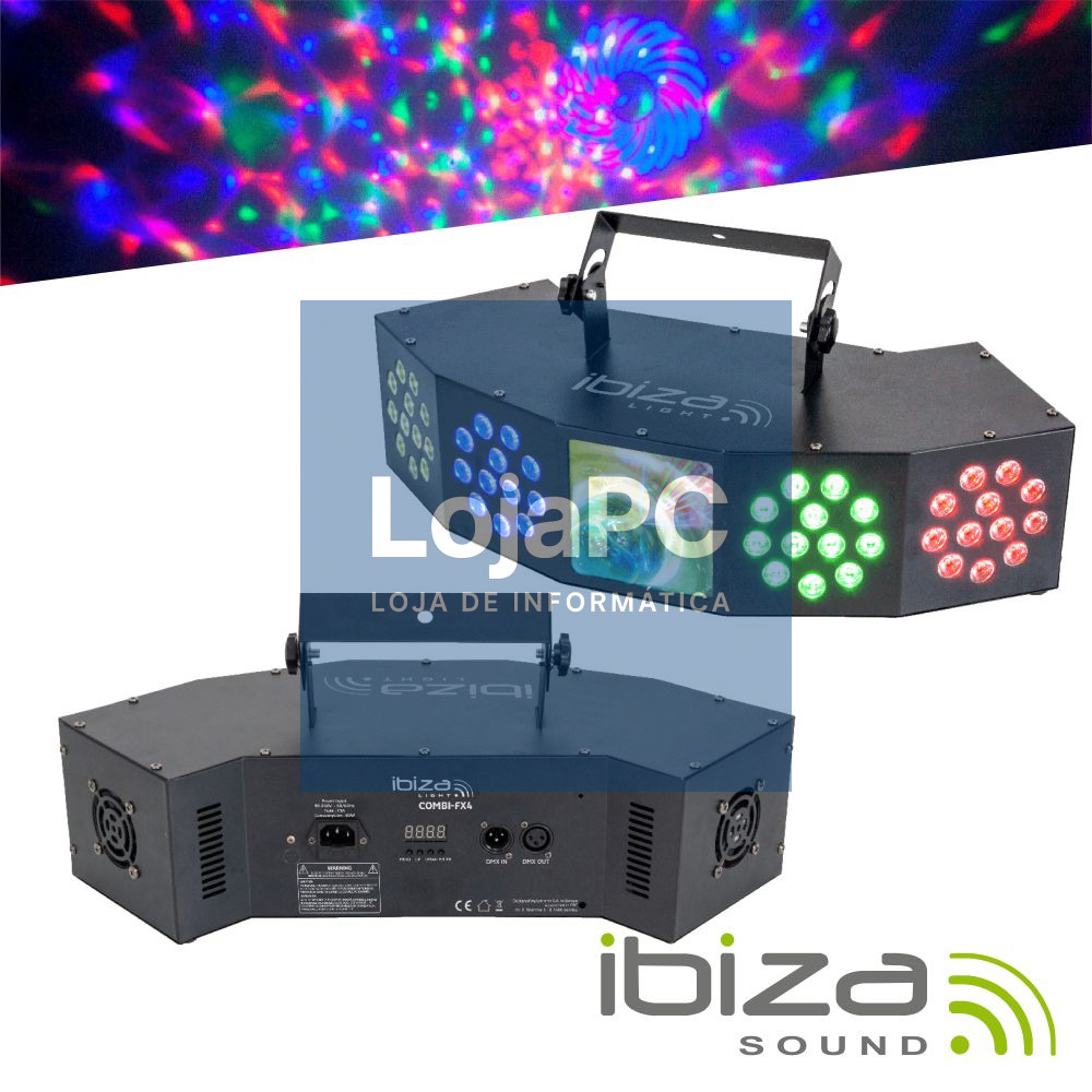 Projetor LED 3em1 Wash Moon Strobe RGBW DMX IBIZA