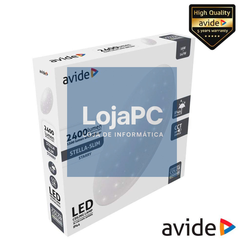 Aplique LED Redondo Teto 16W 330mm CCT 2400lm IP44 AVIDE
