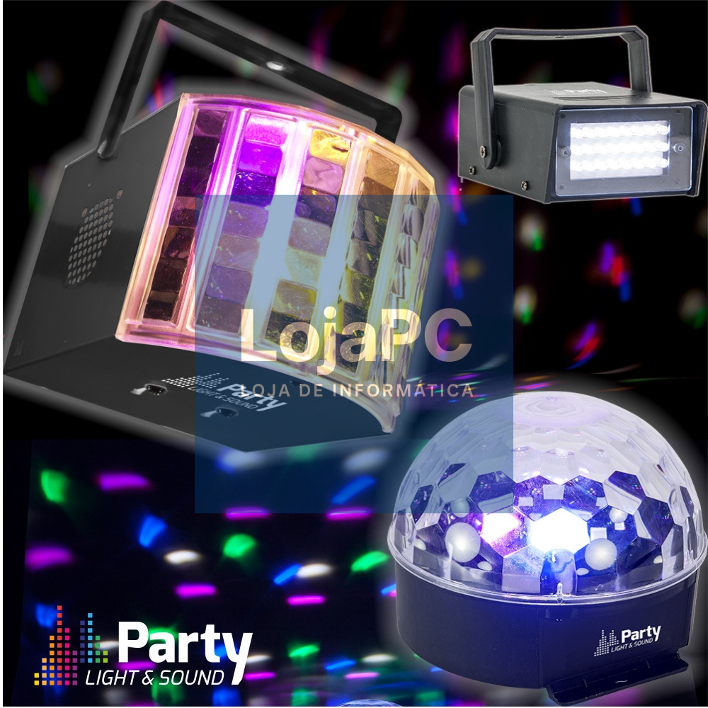 PACK PROJETOR ASTRO 6LED + STROBE 20LED + DERBY 6LED PARTY