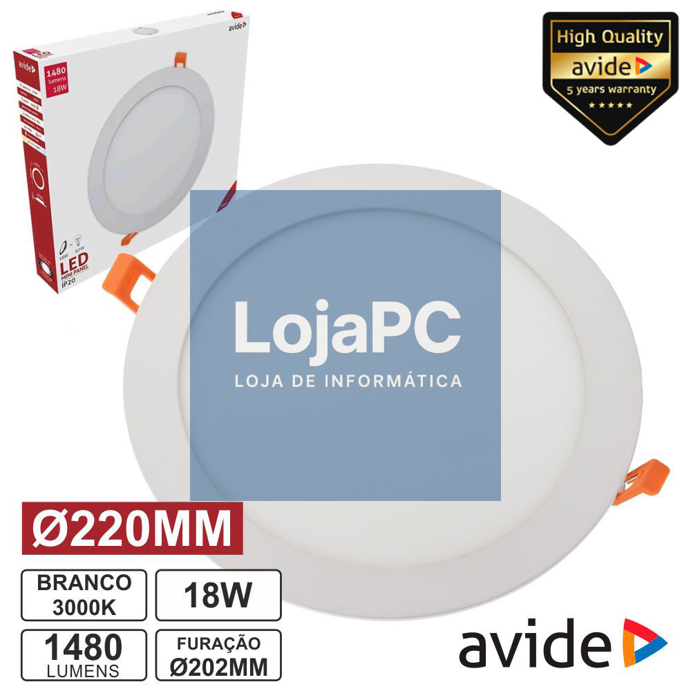 PAINEL LEDS REDONDO 18W 220MM 3000K 1480LM AVIDE