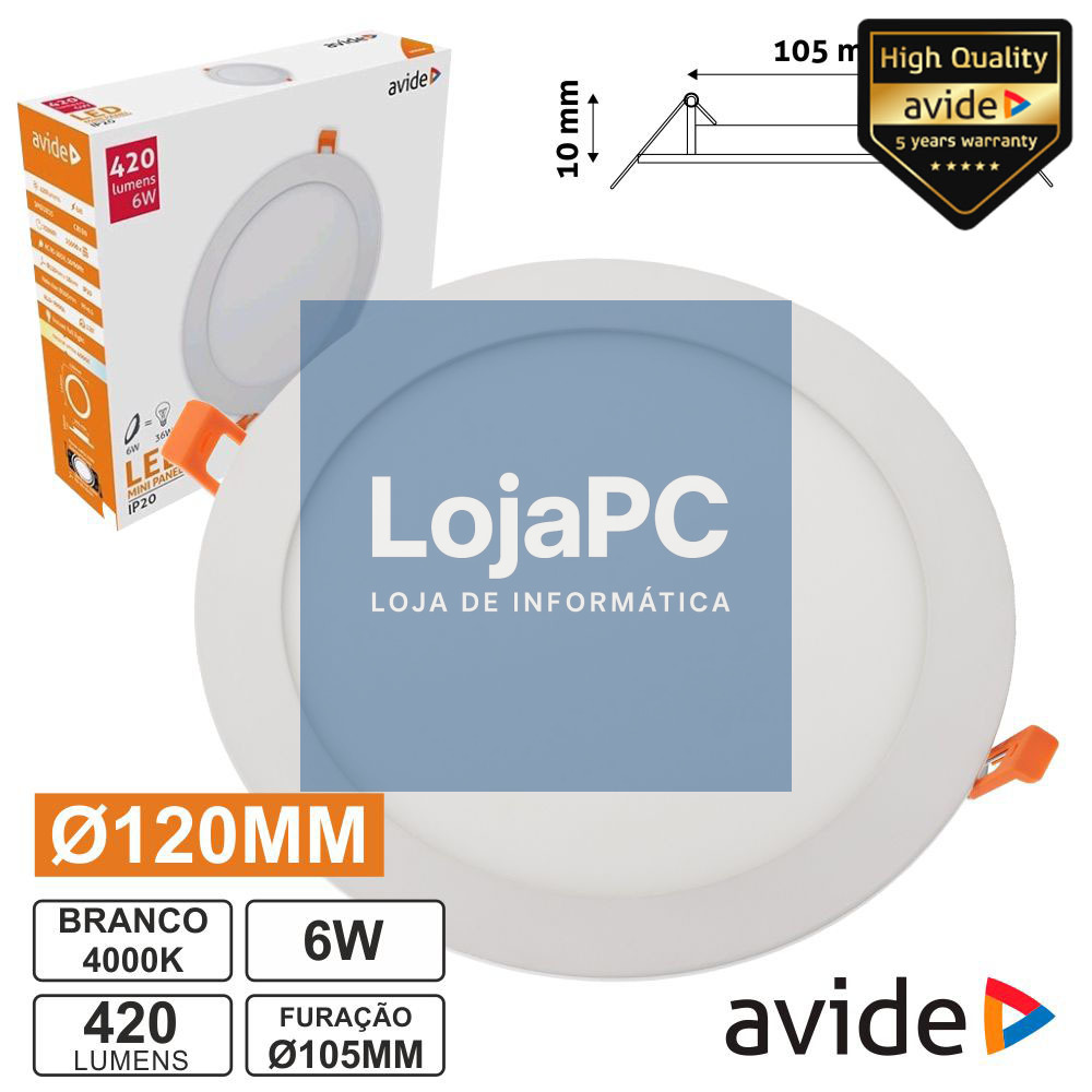 PAINEL LEDS REDONDO 6W 120MM 4000K 420LM AVIDE