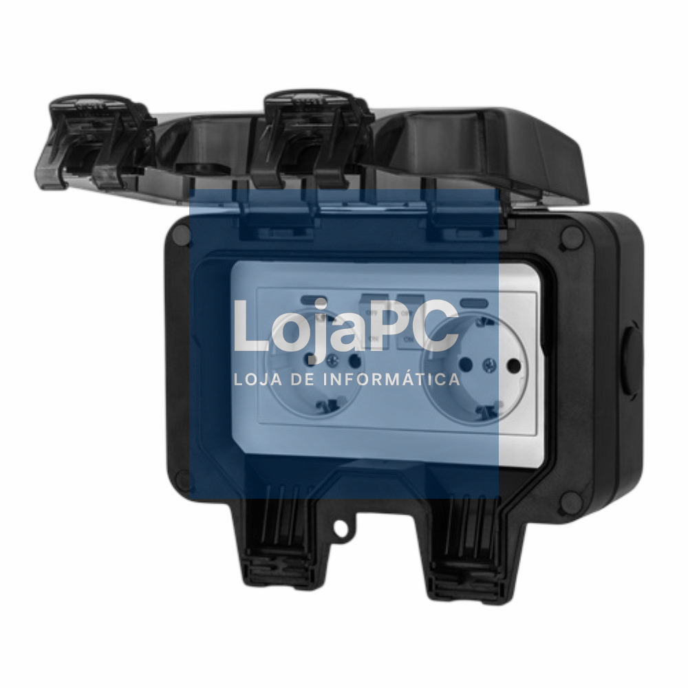 Tomada Elétrica Dupla Superfície 2x Schuko IP66
