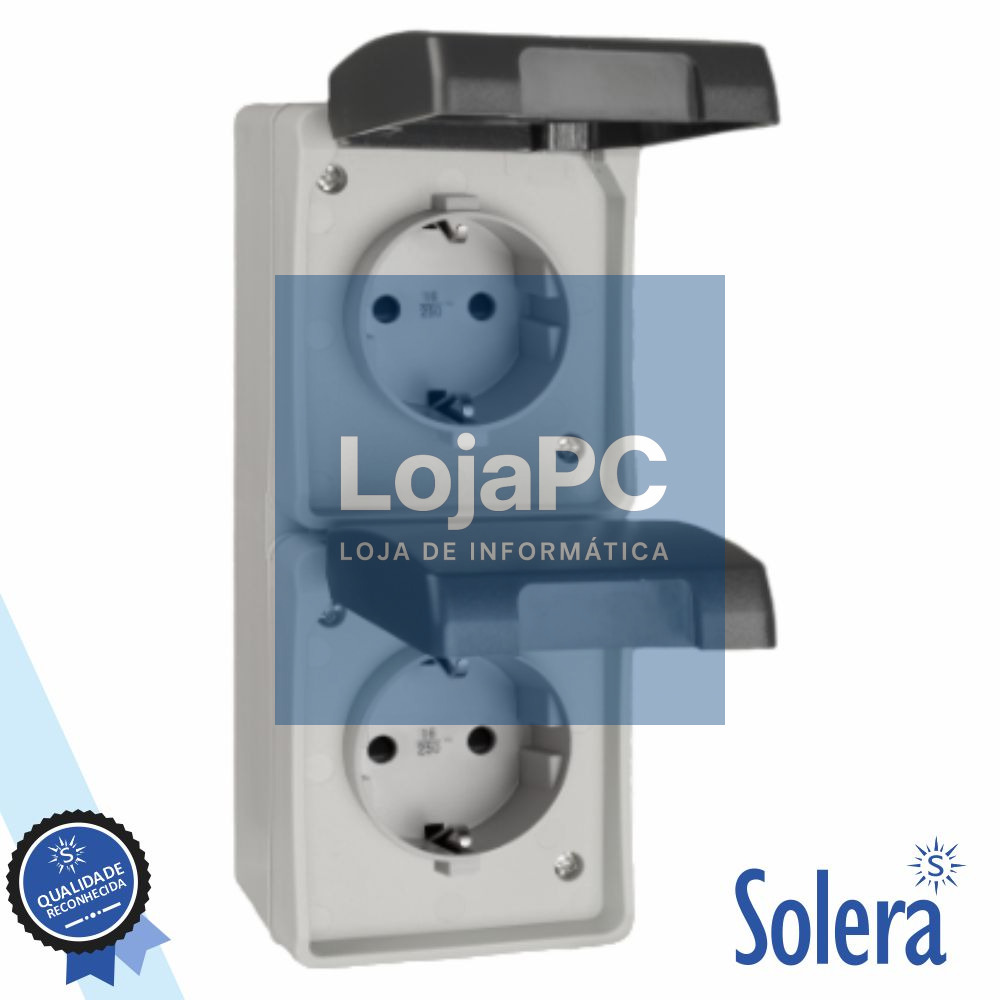 Tomada Elétrica Superfície 2x Schuko Vertical IP44 SOLERA