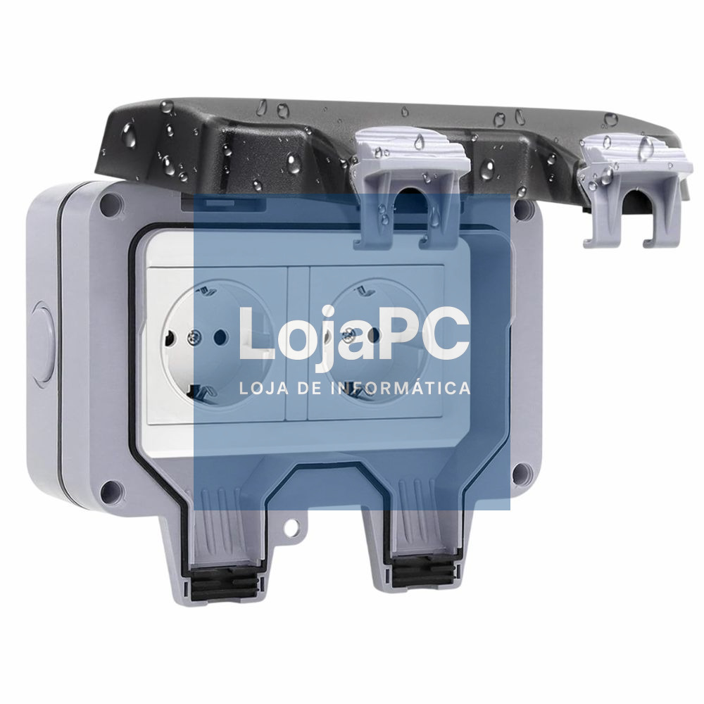 Tomada Elétrica Dupla Superfície 2x Schuko IP66