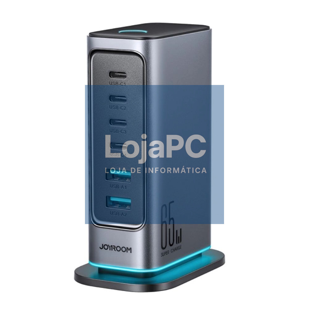 Estação de Carregamento GaN 4x USB-C 2x USB-A 65W