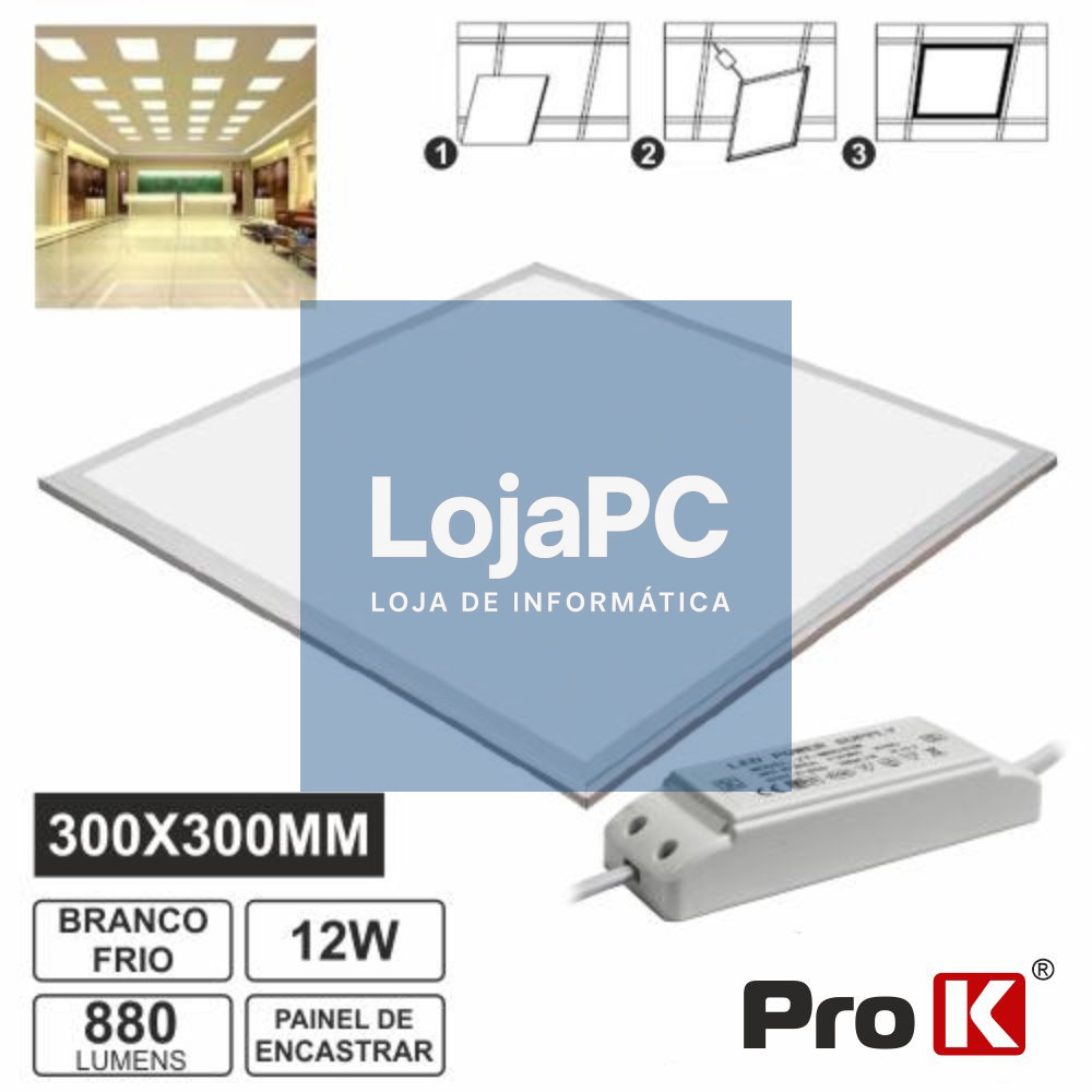 PAINEL LEDS QUADRADO 12W 300MM BRANCO FRIO 880LM PROK