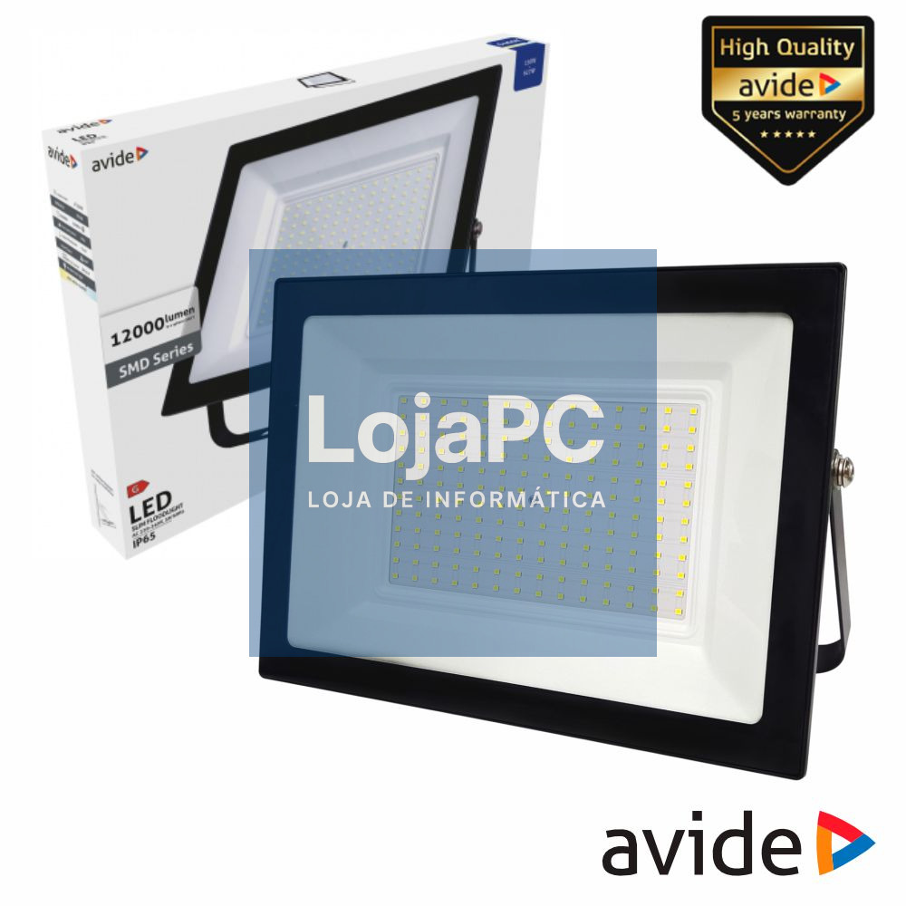 Foco LED 150W 230V 6400K 12000lm Preto IP65 AVIDE